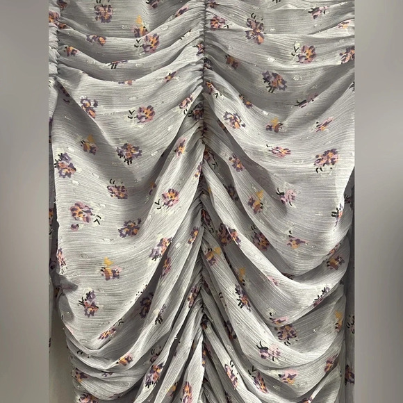 ZARA PRINTED BLOUSE S PURPLE FLORAL GATHERED DETAILS RUCHED LONG SLEEVE - Picture 3 of 6